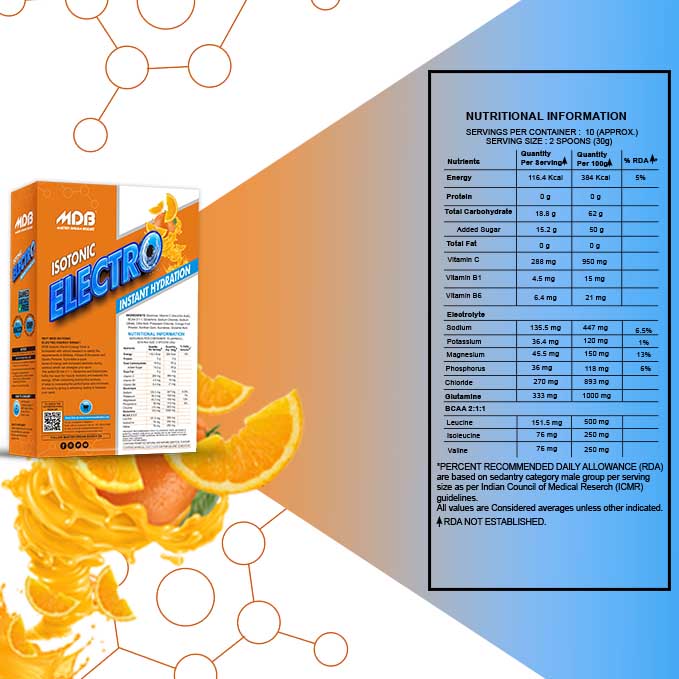 MDB MasterDreamBodies Isotonic Electro Instant Hydration & Energy Drink Nutritional Value Table
