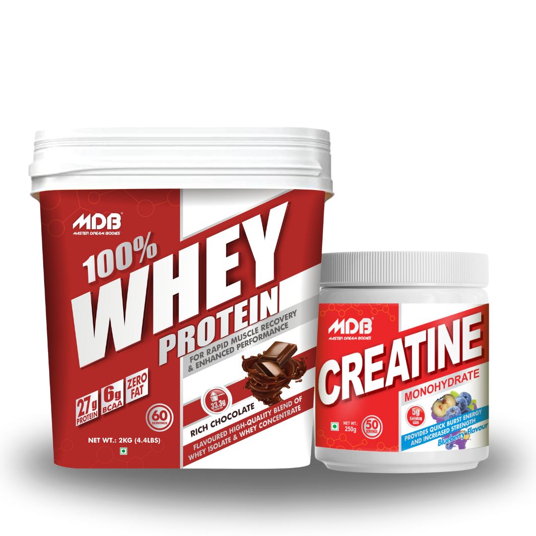 MDB 100% Whey Protein 2kg + MDB Creatine Monohydrate 250g Blueberry Flavour